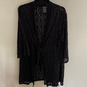CATALINA Black Laser Cut Lace Like Lightweight Cover Up Cardigan 1X 16W
